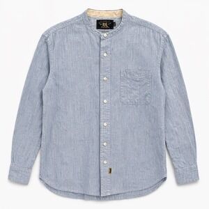 Vtg RRL Ralph Lauren Band Collar Work Shirt Mens XXL Light Blue Textured Cotton